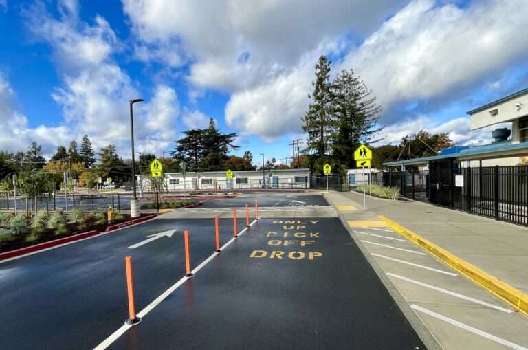 A freshly renovated and painted school parking lot.